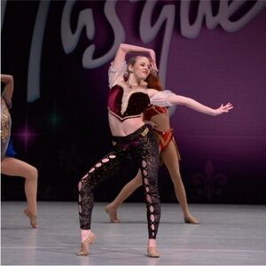 Custom made Burgundy Velvet Dance Costume with Lace-Up Black Leggings